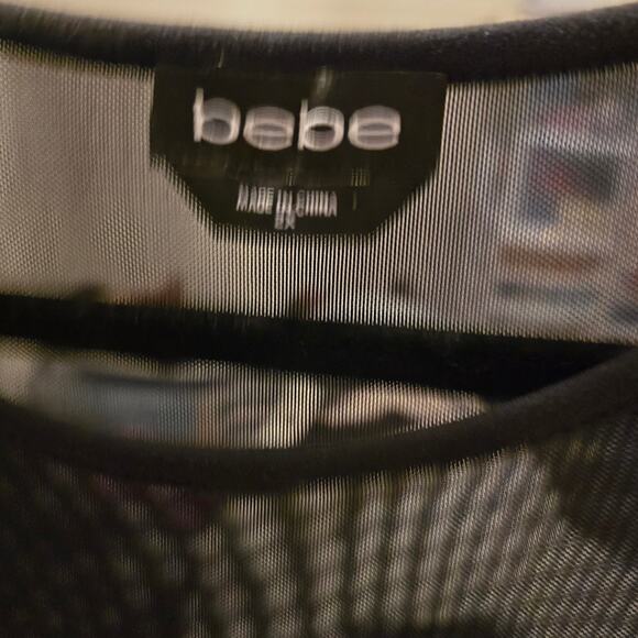 Bebe Leopard Print Dress Sheer Black Long Sleeve Mini Party Cocktail Plus 2X New - Picture 4 of 4